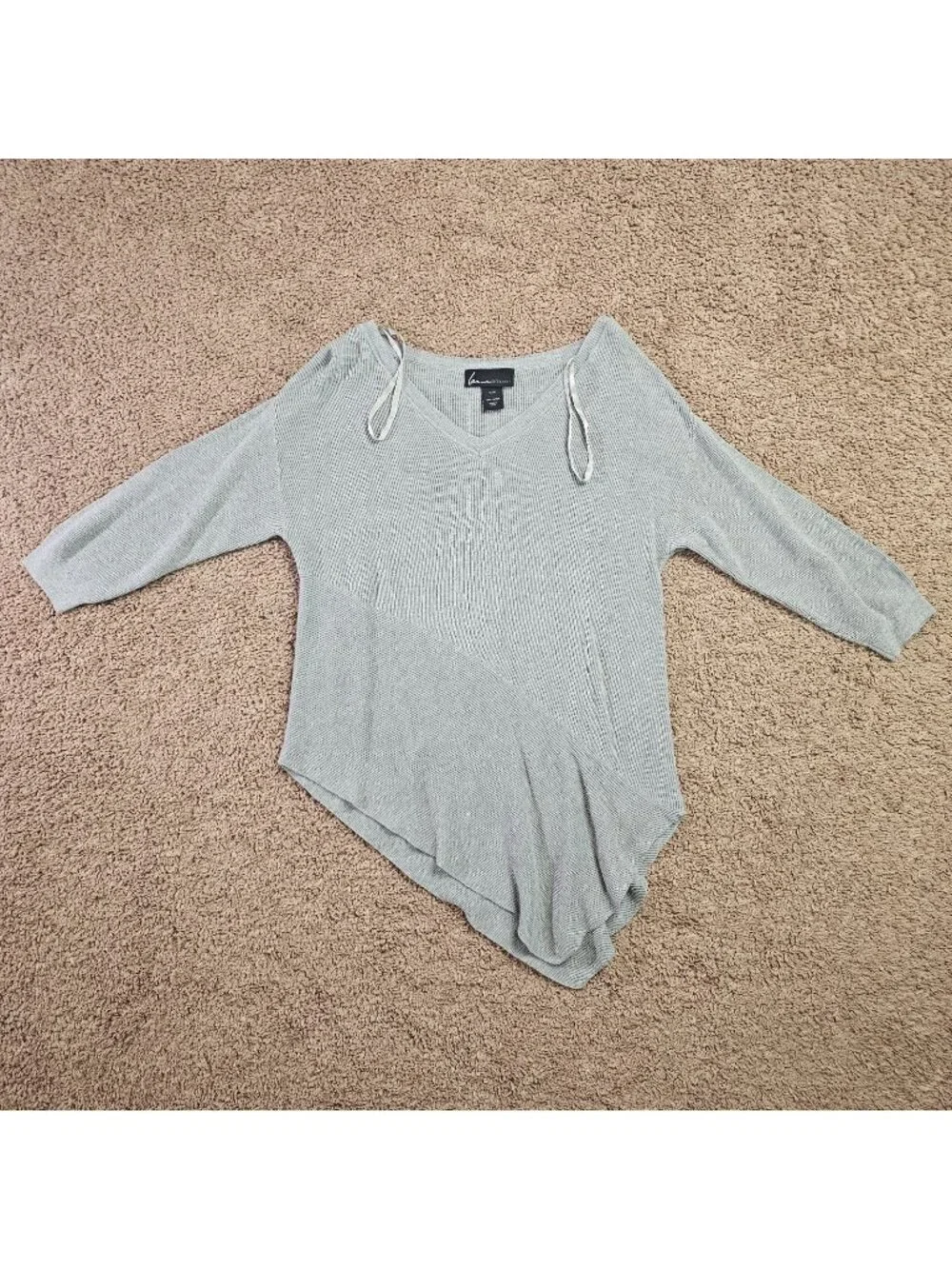 Lane Bryant Pullover Top Womens 14/16 Gray Ribbed Asymmetrical Hem 3/4 Sleeve - Picture 1 of 11